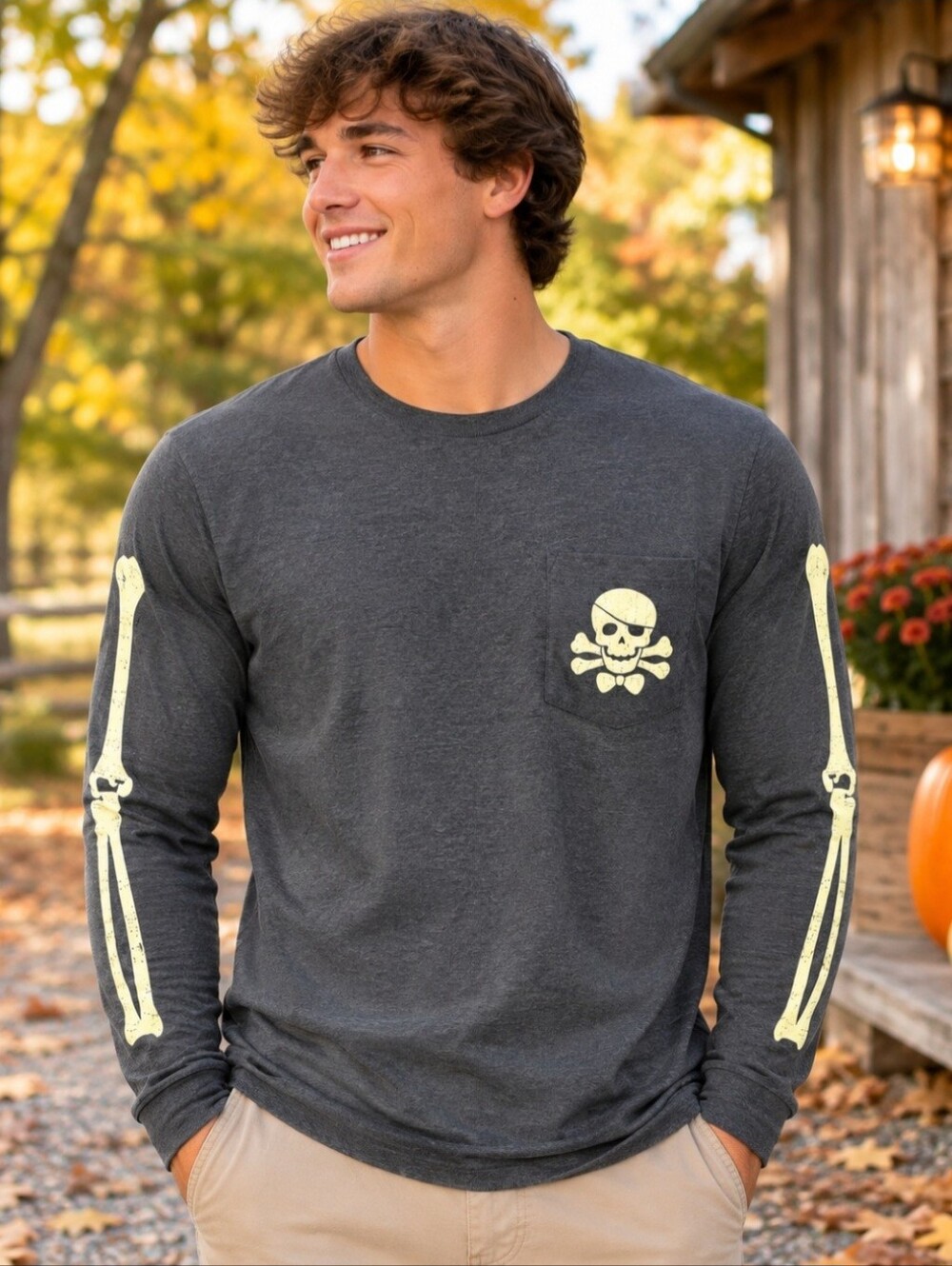 Vineyard Vines Men’s Size Small Gray Skull Halloween Long Sleeve Graphic Shirt